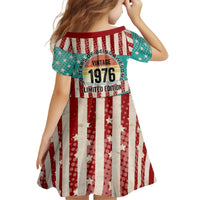 America Vintage 1976 50th Birthday Kid Short Sleeve Dress Retro Sunset Patriotic