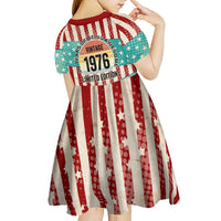 America Vintage 1976 50th Birthday Kid Short Sleeve Dress Retro Sunset Patriotic
