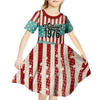 America Vintage 1976 50th Birthday Kid Short Sleeve Dress Retro Sunset Patriotic