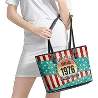 America Vintage 1976 50th Birthday Leather Tote Bag Retro Sunset Patriotic