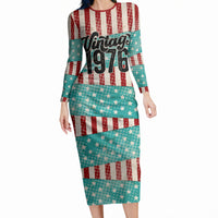 America Vintage 1976 50th Birthday Long Sleeve Bodycon Dress Retro Sunset Patriotic