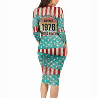 America Vintage 1976 50th Birthday Long Sleeve Bodycon Dress Retro Sunset Patriotic
