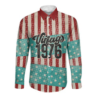 America Vintage 1976 50th Birthday Long Sleeve Button Shirt Retro Sunset Patriotic