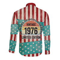 America Vintage 1976 50th Birthday Long Sleeve Button Shirt Retro Sunset Patriotic