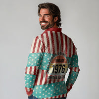 America Vintage 1976 50th Birthday Long Sleeve Polo Shirt Retro Sunset Patriotic