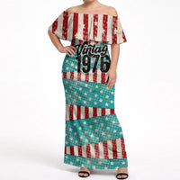 America Vintage 1976 50th Birthday Off Shoulder Maxi Dress Retro Sunset Patriotic