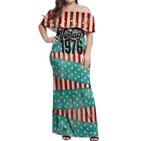America Vintage 1976 50th Birthday Off Shoulder Maxi Dress Retro Sunset Patriotic