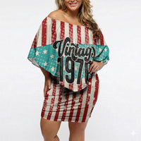 America Vintage 1976 50th Birthday Off Shoulder Short Dress Retro Sunset Patriotic
