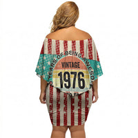 America Vintage 1976 50th Birthday Off Shoulder Short Dress Retro Sunset Patriotic