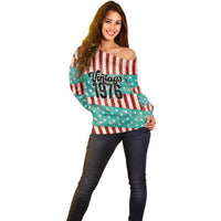 America Vintage 1976 50th Birthday Off Shoulder Sweater Retro Sunset Patriotic