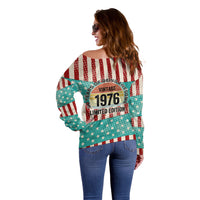 America Vintage 1976 50th Birthday Off Shoulder Sweater Retro Sunset Patriotic