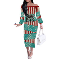 America Vintage 1976 50th Birthday Off The Shoulder Long Sleeve Dress Retro Sunset Patriotic