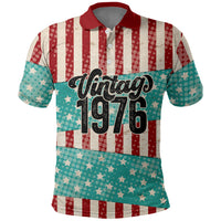 America Vintage 1976 50th Birthday Polo Shirt Retro Sunset Patriotic