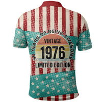 America Vintage 1976 50th Birthday Polo Shirt Retro Sunset Patriotic