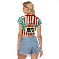 America Vintage 1976 50th Birthday Raglan Cropped T Shirt Retro Sunset Patriotic