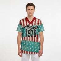 America Vintage 1976 50th Birthday Scrub Top Retro Sunset Patriotic