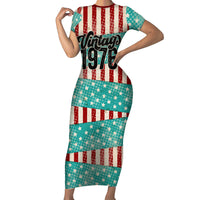 America Vintage 1976 50th Birthday Short Sleeve Bodycon Dress Retro Sunset Patriotic