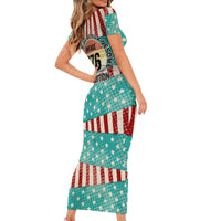 America Vintage 1976 50th Birthday Short Sleeve Bodycon Dress Retro Sunset Patriotic