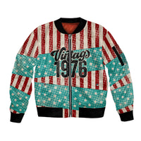 America Vintage 1976 50th Birthday Sleeve Zip Bomber Jacket Retro Sunset Patriotic