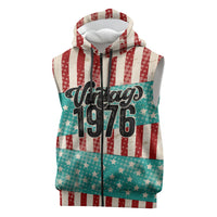 America Vintage 1976 50th Birthday Sleeveless Zip Hoodie Retro Sunset Patriotic