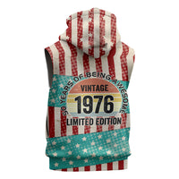 America Vintage 1976 50th Birthday Sleeveless Zip Hoodie Retro Sunset Patriotic