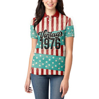 America Vintage 1976 50th Birthday Women Polo Shirt Retro Sunset Patriotic