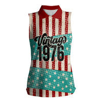 America Vintage 1976 50th Birthday Women Sleeveless Polo Shirt Retro Sunset Patriotic