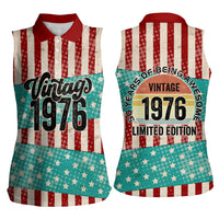 America Vintage 1976 50th Birthday Women Sleeveless Polo Shirt Retro Sunset Patriotic