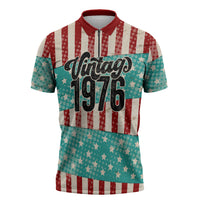 America Vintage 1976 50th Birthday Zipper Polo Shirt Retro Sunset Patriotic
