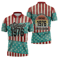 America Vintage 1976 50th Birthday Zipper Polo Shirt Retro Sunset Patriotic