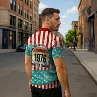 America Vintage 1976 50th Birthday Zipper Polo Shirt Retro Sunset Patriotic
