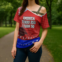 America Turns 250 I Turn 50 Cross Shoulder Shirt Patriotic Eagle Flag Birthday Stars Stripes