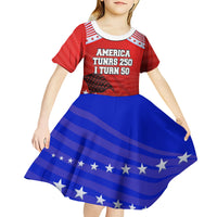 America Turns 250 I Turn 50 Kid Short Sleeve Dress Patriotic Eagle Flag Birthday Stars Stripes