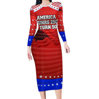 America Turns 250 I Turn 50 Long Sleeve Bodycon Dress Patriotic Eagle Flag Birthday Stars Stripes