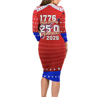 America Turns 250 I Turn 50 Long Sleeve Bodycon Dress Patriotic Eagle Flag Birthday Stars Stripes
