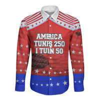 America Turns 250 I Turn 50 Long Sleeve Button Shirt Patriotic Eagle Flag Birthday Stars Stripes