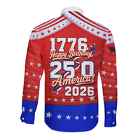 America Turns 250 I Turn 50 Long Sleeve Button Shirt Patriotic Eagle Flag Birthday Stars Stripes