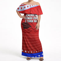 America Turns 250 I Turn 50 Off Shoulder Maxi Dress Patriotic Eagle Flag Birthday Stars Stripes
