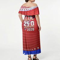 America Turns 250 I Turn 50 Off Shoulder Maxi Dress Patriotic Eagle Flag Birthday Stars Stripes