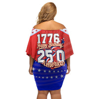 America Turns 250 I Turn 50 Off Shoulder Short Dress Patriotic Eagle Flag Birthday Stars Stripes