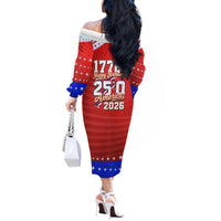 America Turns 250 I Turn 50 Off The Shoulder Long Sleeve Dress Patriotic Eagle Flag Birthday Stars Stripes