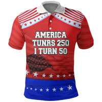 America Turns 250 I Turn 50 Polo Shirt Patriotic Eagle Flag Birthday Stars Stripes