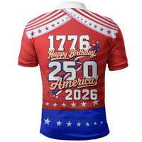 America Turns 250 I Turn 50 Polo Shirt Patriotic Eagle Flag Birthday Stars Stripes