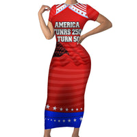 America Turns 250 I Turn 50 Short Sleeve Bodycon Dress Patriotic Eagle Flag Birthday Stars Stripes