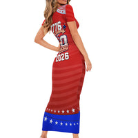 America Turns 250 I Turn 50 Short Sleeve Bodycon Dress Patriotic Eagle Flag Birthday Stars Stripes
