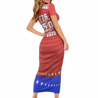 America Turns 250 I Turn 50 Short Sleeve Bodycon Dress Patriotic Eagle Flag Birthday Stars Stripes TS04