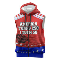 America Turns 250 I Turn 50 Sleeveless Zip Hoodie Patriotic Eagle Flag Birthday Stars Stripes