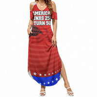 America Turns 250 I Turn 50 Summer Maxi Dress Patriotic Eagle Flag Birthday Stars Stripes