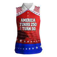 America Turns 250 I Turn 50 Women Sleeveless Polo Shirt Patriotic Eagle Flag Birthday Stars Stripes