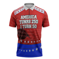 America Turns 250 I Turn 50 Zipper Polo Shirt Patriotic Eagle Flag Birthday Stars Stripes